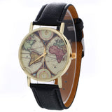 Neutral Map Pattern Fashion Leather Quartz Wrist Watch