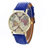 Neutral Map Pattern Fashion Leather Quartz Wrist Watch