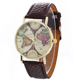 Neutral Map Pattern Fashion Leather Quartz Wrist Watch