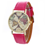 Neutral Map Pattern Fashion Leather Quartz Wrist Watch