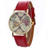 Neutral Map Pattern Fashion Leather Quartz Wrist Watch