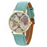 Neutral Map Pattern Fashion Leather Quartz Wrist Watch